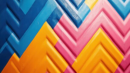 Poster - Colorful geometric mural featuring vibrant patterns on a textured wall in an urban setting during daylight hours