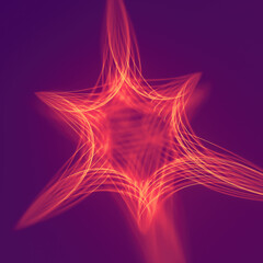 Aufkleber - Geometric abstraction with orange-red glowing lines on a dark purple background. The lines form a dynamic network, creating a visual effect of depth. The style is modern and futuristic. 3d rendering