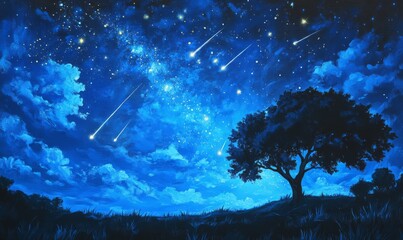 Wall Mural - night sky with milky way and shooting stars