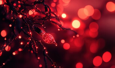 Wall Mural - red glitter vintage lights background. defocused