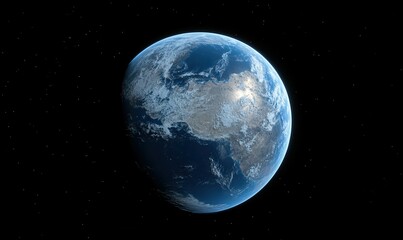 Wall Mural - Majestic view of planet Earth from space, illuminated by the soft glow of the sun, vast oceans and continents visible in stunning detail,
