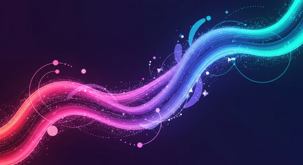 Wall Mural - colorful wavy lines surrounded by geometric shapes and sparkles