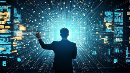 Man Exploring Digital Universe: Data Visualization and Technological Innovation