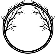 Wall Mural - a decorative circular frame with stylized branches. the branches have intricate, delicate lines, vec