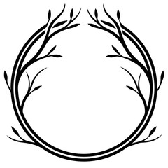 Wall Mural - an elegant circular frame with decorative tree branch design in black and white, vector illustration