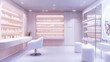 © Architect - Bright empty cosmetology cabinet in modern beauty clinic. Interior of beautician room in aesthetic medicine salon. Medical office of dermatologist specialist. Cosmetic, skincare saloon treatment.