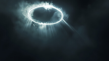 Wall Mural - from the heart of a black setting, a radiant white glow emerges, encased in a luminous halo and emit