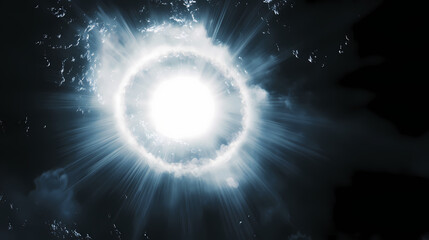 Wall Mural - from the heart of a black setting, a radiant white glow emerges, encased in a luminous halo and emit
