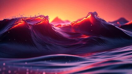 Wall Mural - fiery ocean waves at sunset: a breathtaking digital art piece depicting dramatic ocean waves illumin