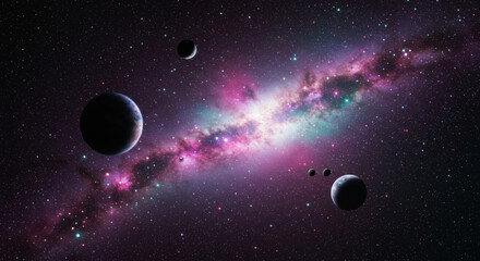 Wall Mural - A Celestial Composition Featuring Planets and Starry Galactic Structures