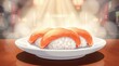 © Chaotic Fan - Kawaii Style Anime Salmon Nigiri Sushi Roll with Rice Cute Sashimi Cartoon Manga Japan