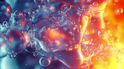 Fototapete - A dynamic composition of fluid, transparent waves of blue-orange color, linked into a gently moving structure. The bubbles pulsate, creating a sense of mysterious energy