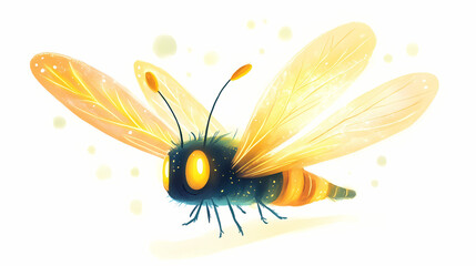 Wall Mural - kawaii chibi firefly with glowing soft watercolor wings, tiny antennae, and a happy glow, flying on 