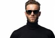 © PUTRI - Serious body guard or secret agent wearing suit and sunglasses, isolated on grey background