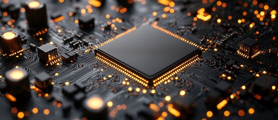 A futuristic scene featuring microchip semiconductor technology