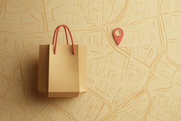 Poster - Delivery route map illustration featuring a grocery bag icon and location pin in a clean design