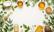 © ANUAR - Natural Skincare Ingredients Arrangement with Oils, Plants, and Accessories for Organic Beauty Treatments on a Light Background