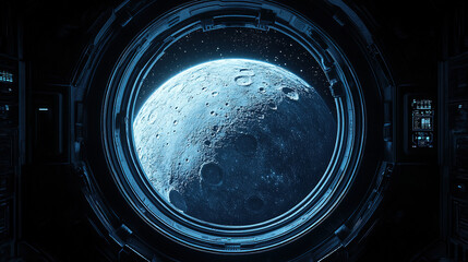 Wall Mural - exploring the moon's surface through a spacecraft window outer space digital art futuristic close-up