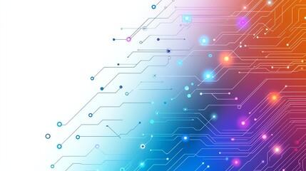 Vibrant abstract technology background featuring colorful circuit patterns and glowing lights, perfect for showcasing innovation, connectivity, and digital transformation.