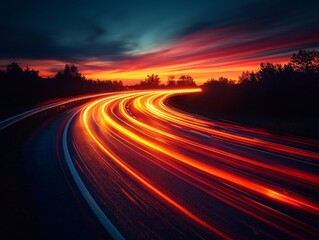 Wall Mural - In an electric tunnel shape, red light waves manifest, illuminated by lines on a black background, accompanied by a light-speed effect and swift movement