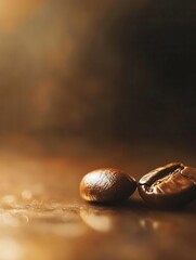 Poster - Close-up view of roasted coffee beans with a standout bean at the golden ratio, creating a warm and inviting atmosphere