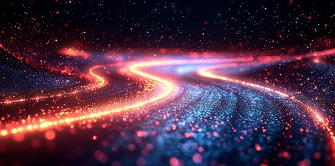 Wall Mural - Abstract artwork incorporating concentric, fluid curves of colorful lines and dots on a dark, expansive background