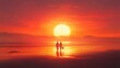© Anat art - Couple walks hand in hand on the beach during a vibrant sunset with warm hues of orange and pink illuminating the sky and ocean