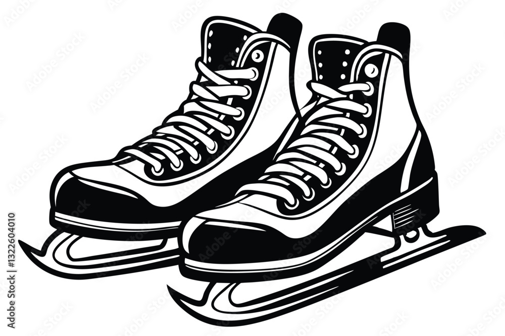Vector illustration of classic ice skates for ladies black silhouettes