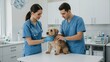 © Qbertstudio - Caucasian veterinarian and female veterinary assistant examine small dog in veterinary clinic Emphasis on animal care and teamwork
