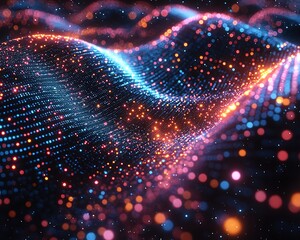 Wall Mural - Abstract visualization of interconnected data points forming a digital landscape