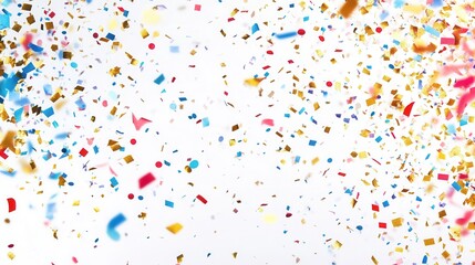 Poster - Festive celebration background with colorful confetti in gold, red, and blue for joyful events or announcements
