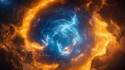 Wall Mural - cosmic energy vortex in deep space. swirling blue and orange nebula. galactic storm in universe. ast
