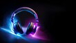 © Pastel - A vibrant pair of headphones emits colorful lights against a dark background, creating a modern and energetic visual effect.