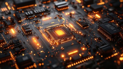 Aufkleber - Complex arrangements of circuits and components illuminate the realm of quantum computing. Concepts like superposition and entanglement redefine encryption and security measures against eavesdropping.