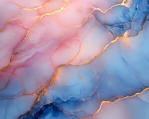 Wall Mural - Abstract artwork displaying pink blue and golden veined patterns