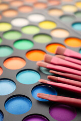 Colorful makeup palette with a set of brushes