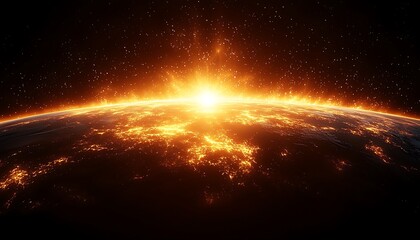 earth from space illuminated by intense bright celestial sunlight