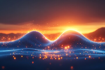 Wall Mural - abstract glowing waves with vibrant orange light and sparkle effects