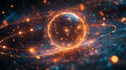 Aufkleber - Dynamic visualization illustrates the principles of quantum computing, showcasing qubits, superposition, and entanglement in an abstract cosmic setting.
