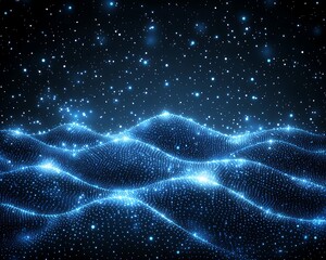 Wall Mural - abstract depiction of sparkling waves in a star filled night sky