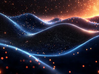 Wall Mural - Abstract depiction of a glowing flowing wave and particles