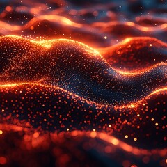 Wall Mural - Abstract digital rendering showing glowing particles arranged in waves