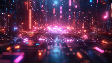 Aufkleber - This vibrant digital scene showcases quantum computing elements like qubits, superposition, and entanglement. Bright lights and particles create a dynamic atmosphere reflecting advanced algorithms.