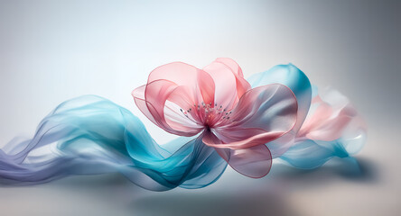 Wall Mural - soft pink and blue translucent forms intertwine and flow gracefully against a light background, crea