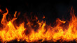 © Keopaserth - Flames of fire dancing against black background, creating dramatic and intense visual. vibrant orange and yellow hues evoke warmth and energy, captivating viewer attention
