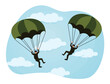 © Alwie99d - Military training. Two male paratroopers in a military uniform are flying with a parachute.
