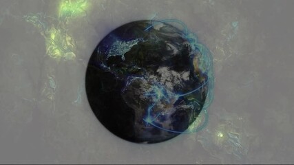 Wall Mural - animation of earth glowing with blue lines and abstract light patterns surrounding