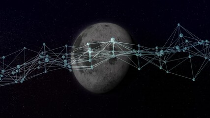 Wall Mural - animation of network forming intricate web over moon in dark space