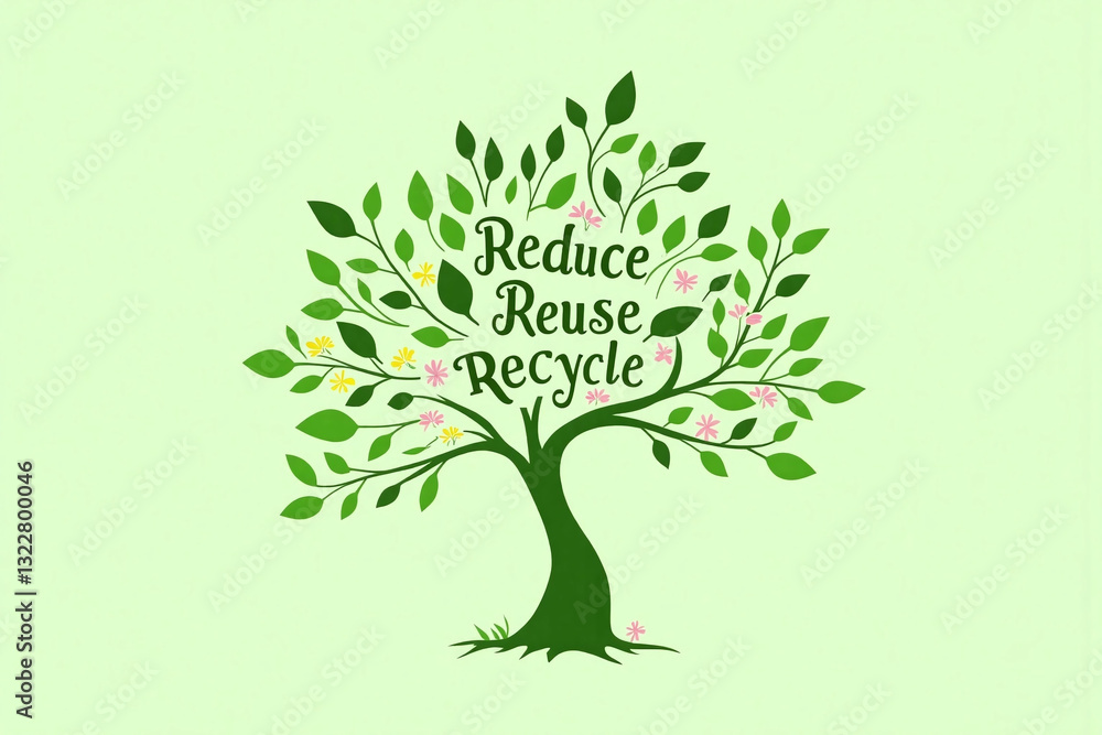 green tree with the words reduce reuse recycle written Stock ...