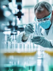 Leinwandbilder - Scientist conducts experiments with test tube in modern laboratory setting